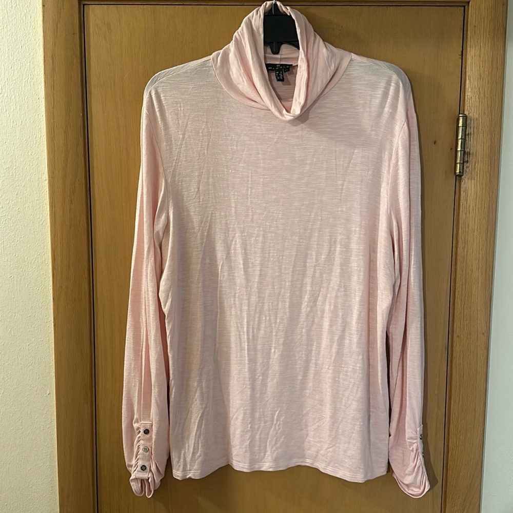 Marble Scotland Women’s Turtleneck Ruched Sleeve Top Viscose Pink Size XL